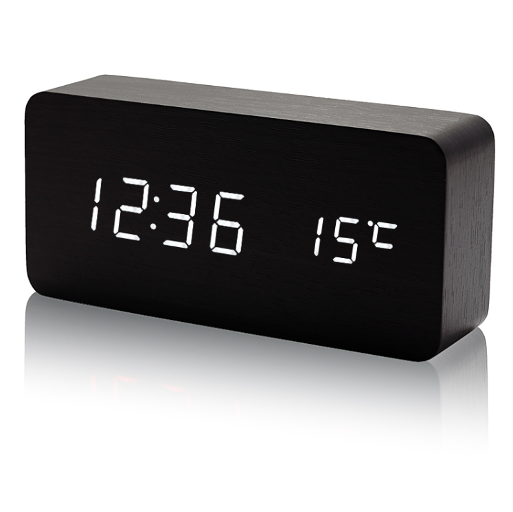 LED Display Digital Table Wooden Alarm Clock